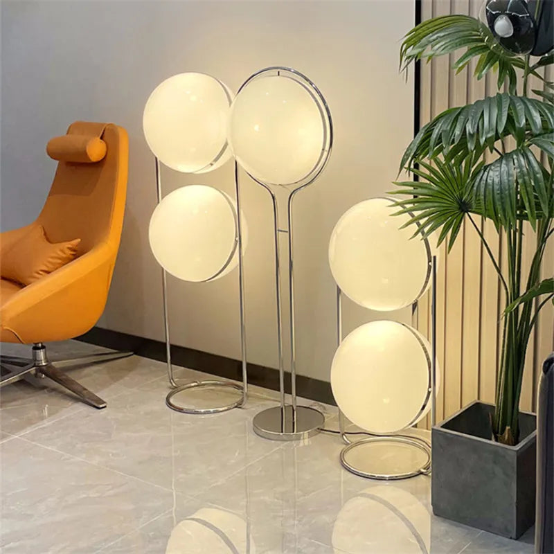 Afralia™ Chrome Metal LED Floor Lamp with White Acrylic Ball Light for Home Decoration