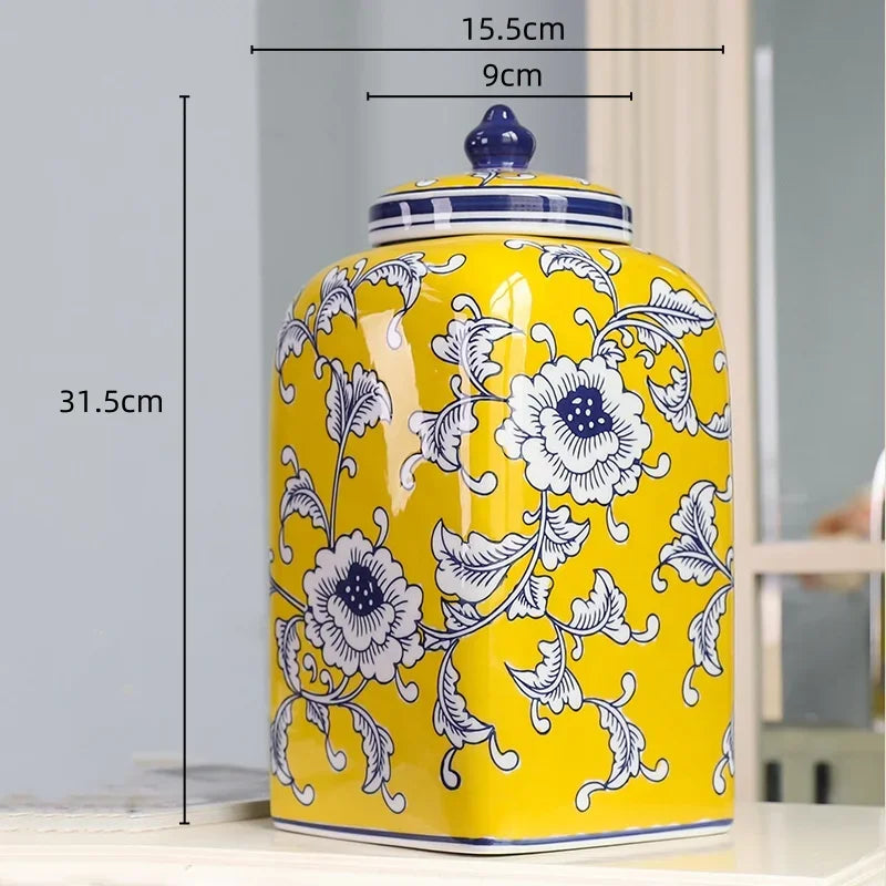 Afralia™ Blue White Porcelain General Jar Flower Vase Crafts Home Decor Jar