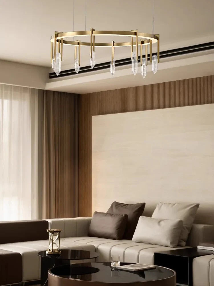 Afralia™ Bronze LED Crystal Hanging Lamp Luxury Fixture for Living Room