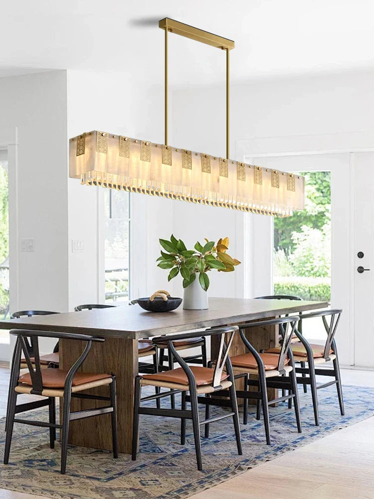 Afralia™ Classic Marble Crystal Chandelier: Luxury Brass Alabaster Light Fixture for Elegant Décor