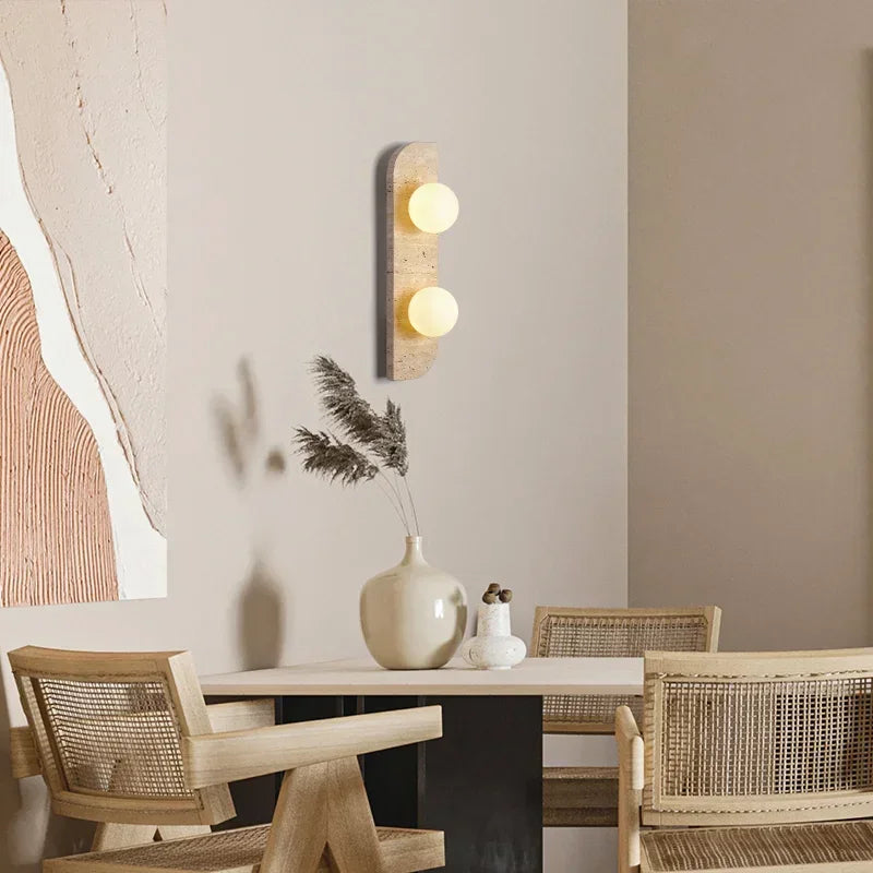 Afralia™ Travertine Stone Sconce Light with Glass Ball for Bedroom & Living Room