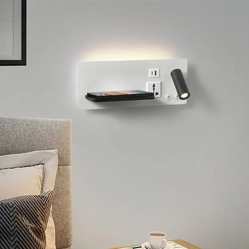 Afralia™ Wireless Charging Wall Lamp for Living Room Bedroom Reading, Hotel Bedside Light