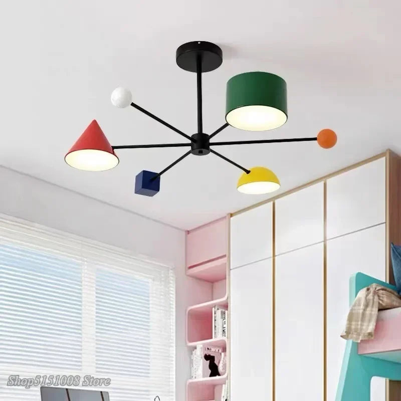 Afralia™ Macaron Geometric Chandelier, Colorful Nursery & Kitchen Island Hanging Light