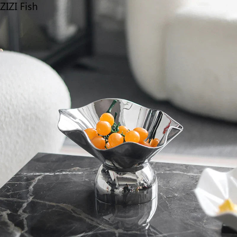 Afralia™ Silver Pleated Fruit Bowl for Snacks, Nuts, and Desserts