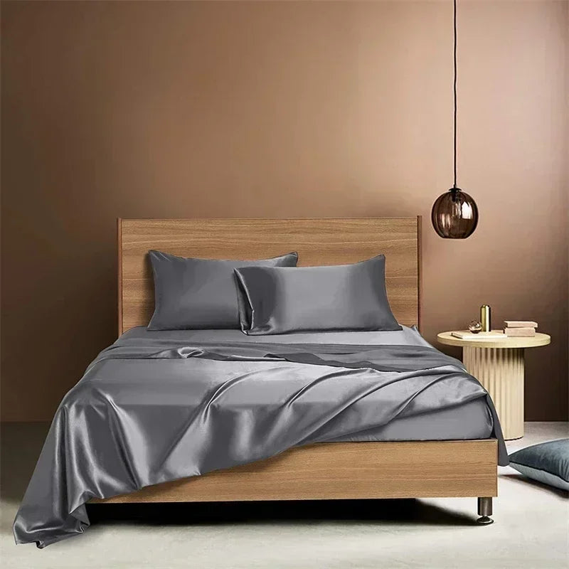 Afralia™ Satin Fabric Luxury Bed Sheet Set - Solid Silky King / Queen Size