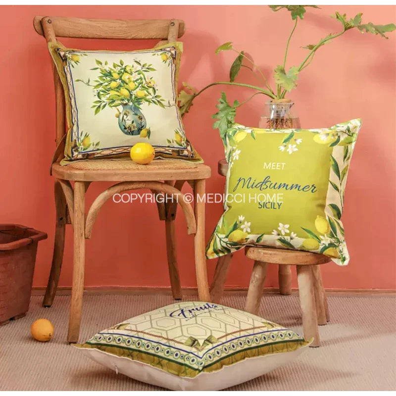 Afralia™ Lemon Print Chenille Cushion Cover 45x45cm - Waterproof Nordic DecorCase