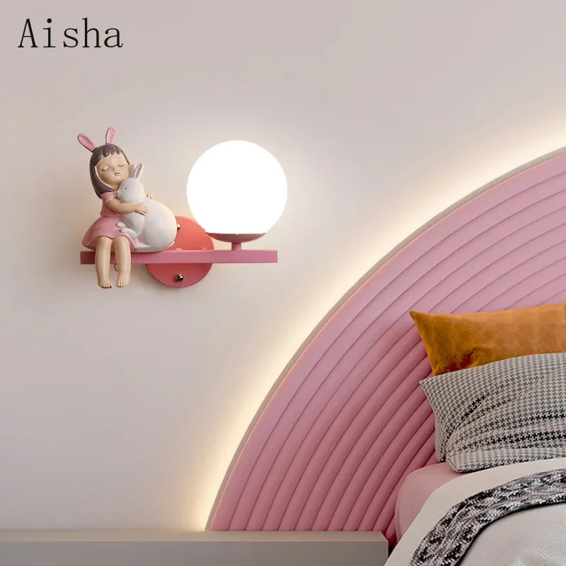 Afralia™ Children's Room Bedside Lamp: Creative Cartoon Eye Protection Led Wall Art Sconce