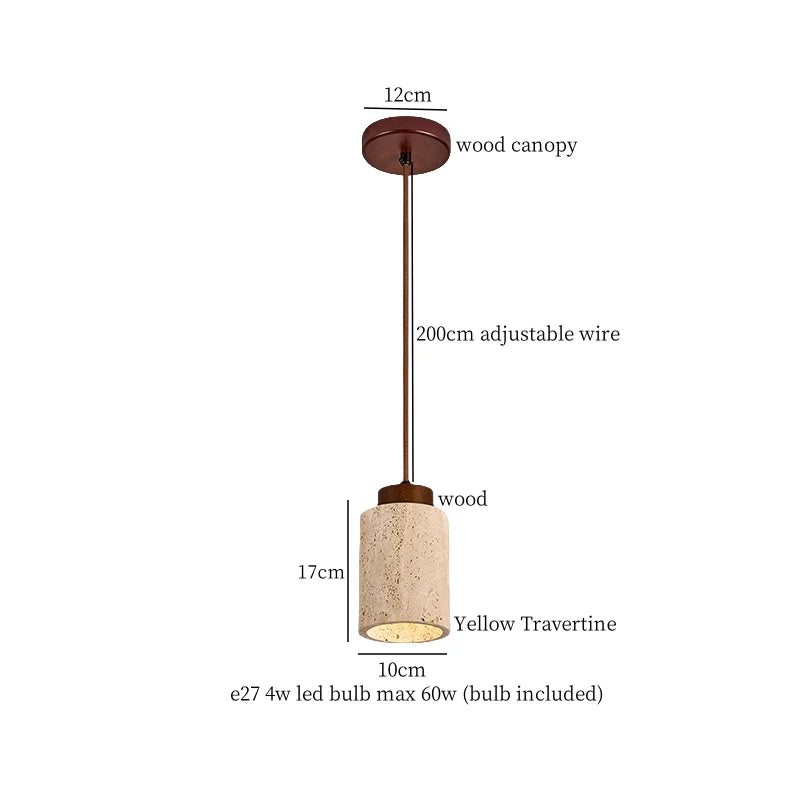 Afralia™ Japanese Vintage LED Pendant Light, Yellow Travertine Wabi Sabi Hanging Lamp