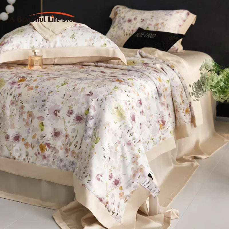Afralia™ Floral Print Summer Quilt Bedding Set with Sheet & Pillowcases
