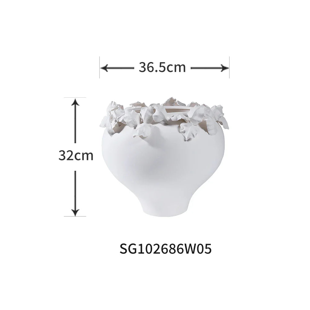 Afralia™ Embossed Flower Vintage White Porcelain Vase - Home Decor Accent