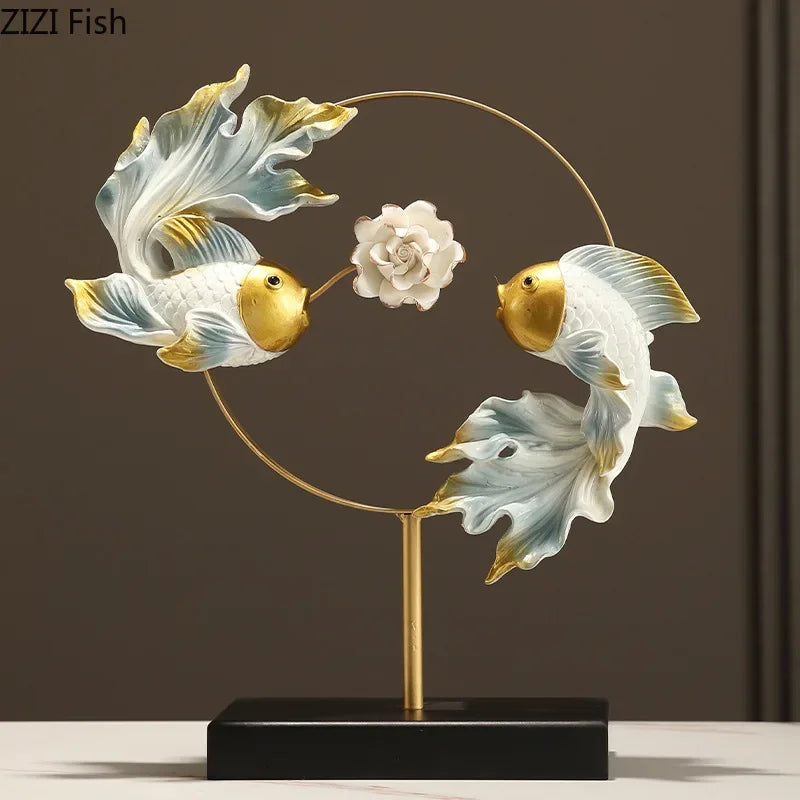 Afralia™ Lotus Carp Resin Sculpture Decor - Desk Ornaments for Aesthetic Room Decor