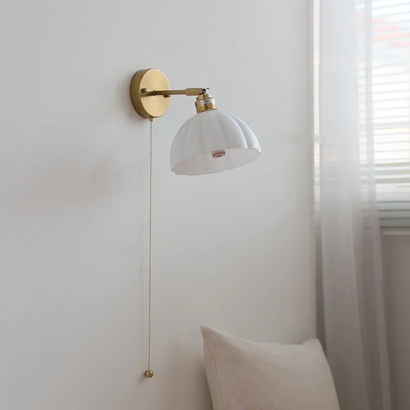 Afralia™ Rotatable Glass LED Wall Lamp with Copper Socket and Pull Chain Switch
