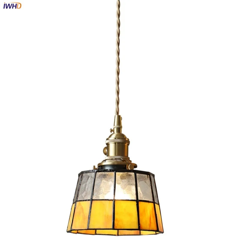 Afralia™ Brass LED Pendant Light with Adjustable Glass & Wood Hang Lamp