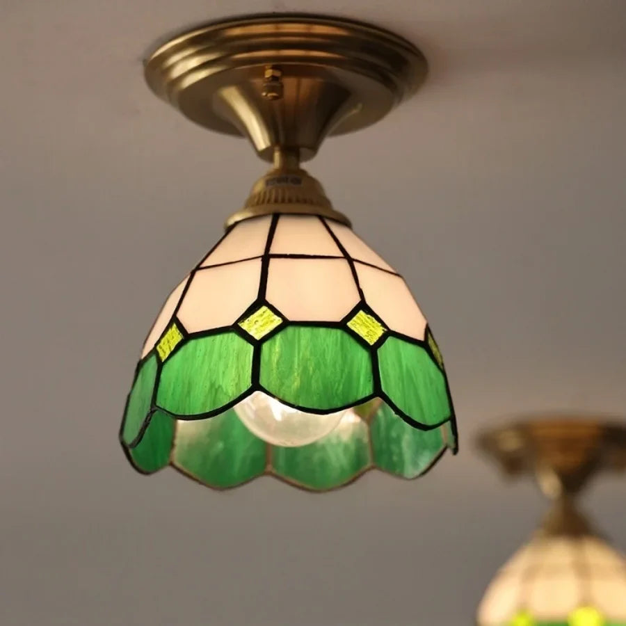 Afralia™ Tiffany Glass LED Ceiling Light - Modern Nordic Style Flush Mount Lamp
