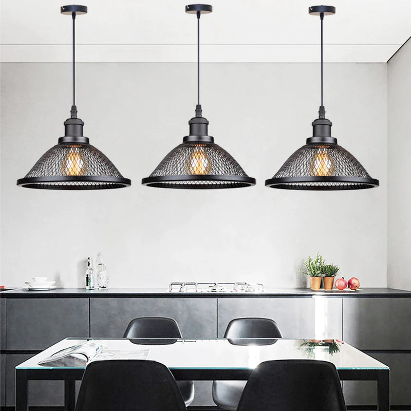 Afralia™ Black Industrial Cage Pendant Light for Kitchen Island Dining Room