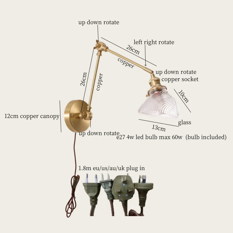 Afralia™ Vintage LED Swing Arm Wall Lamp for Bedroom & Living Room