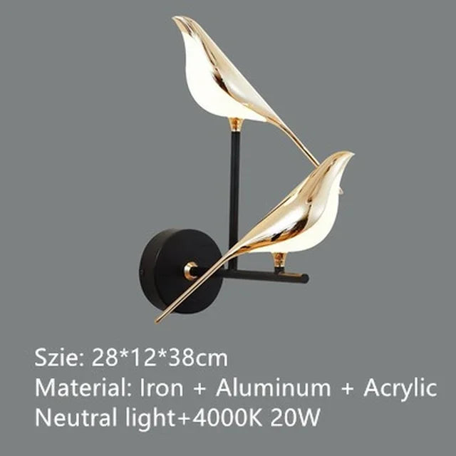 Afralia™ Gold Magpie Bird LED Ceiling Chandelier for Dining Room Decor