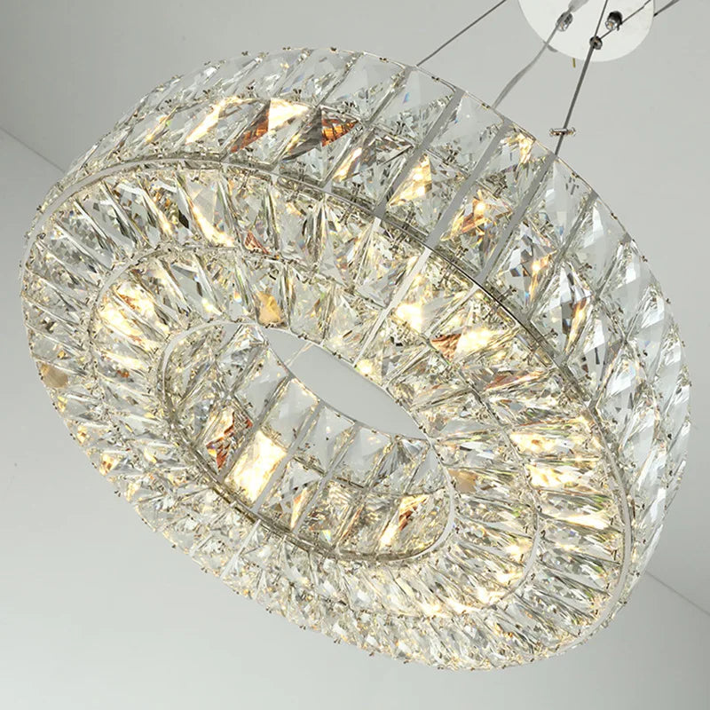 Afralia™ Gold K9 Crystal LED Ring Chandelier Pendant Light for Home Decor