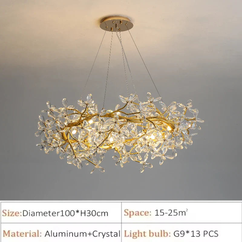 Afralia™ Flower Branch Gold Crystal Chandelier – Modern Living Room Dining Room Lighting