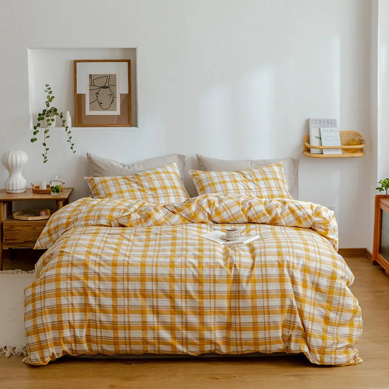 Afralia™ Pure Cotton Check Single Quilt Cover - Luxury Printed Duvet Queen - All Seasons