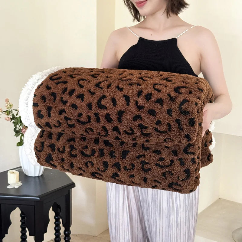 Afralia™ Leopard Print Double Layered Wool Blanket-Irresistibly Soft & Warm