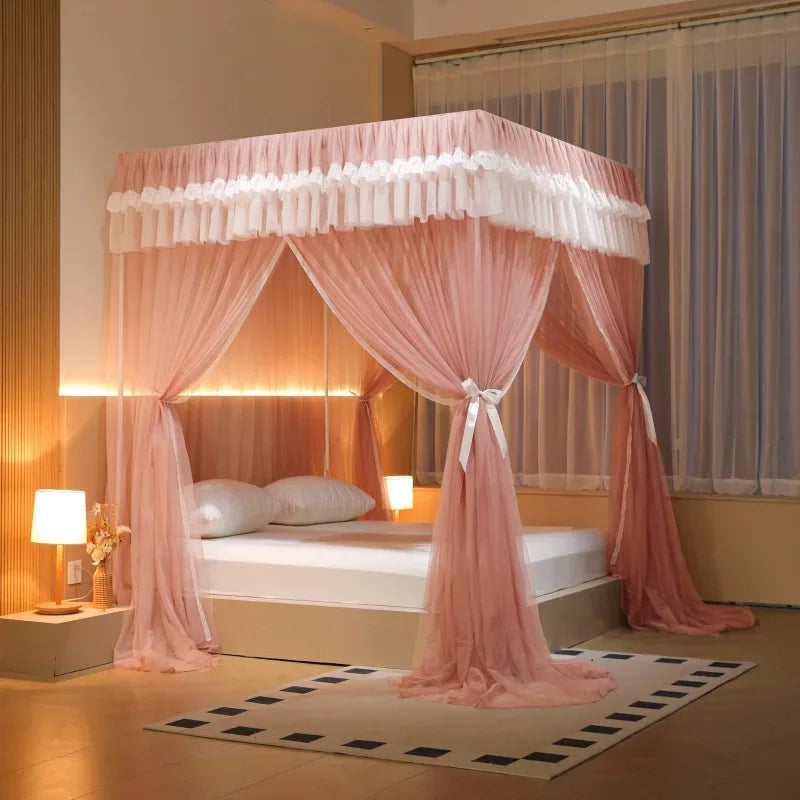 Afralia™ Korean Princess Square Top Canopy with Color Blocking Pleats & Bracket