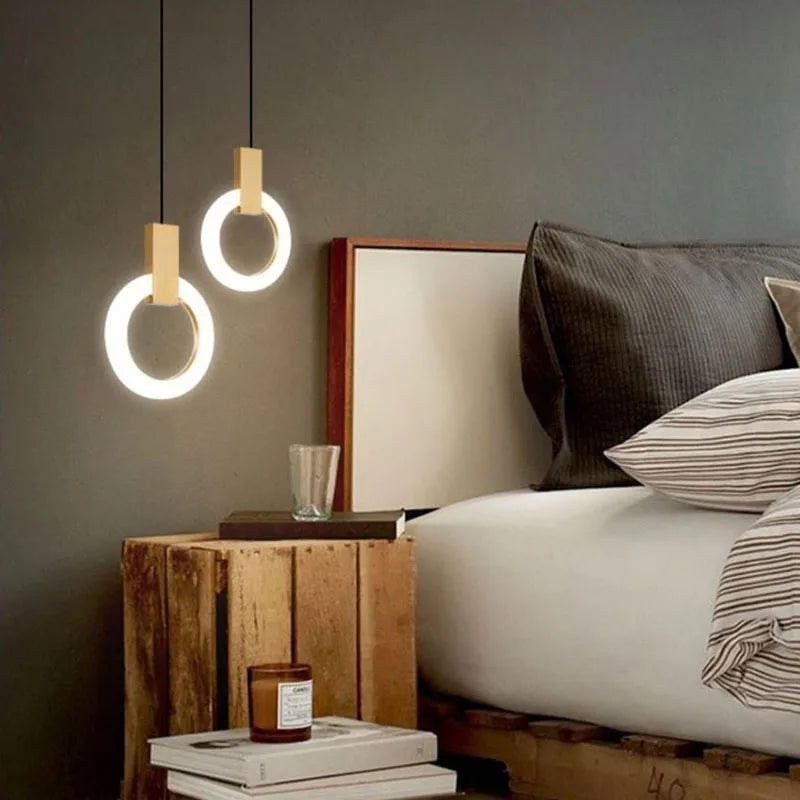 Afralia™ Modern Nordic Bedroom Circle Ring Chandelier LED Pendant Lighting