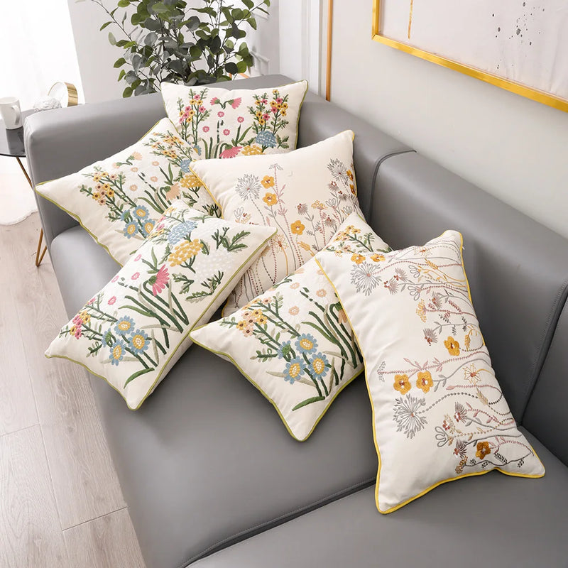 Afralia™ 3D Pink Flower Farmhouse Style Cushion Cover 45x45cm - Embroidered Sofa, Bed, Living Room