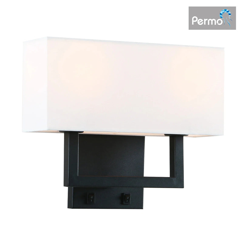 Afralia™ Permo Wall Sconce Light Fixture with White Textile Shades and On/Off Switch