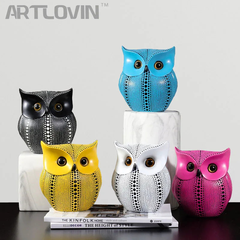 Afralia™ Yellow Owl Resin Figurine Home Decor, Blue Miniatures Cabinet Ornament