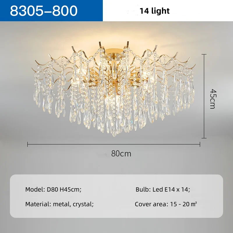Afralia™ K9 Crystal Gold Chandelier Ceiling Light | Bedroom Home Decor LED Ceiling Lamp