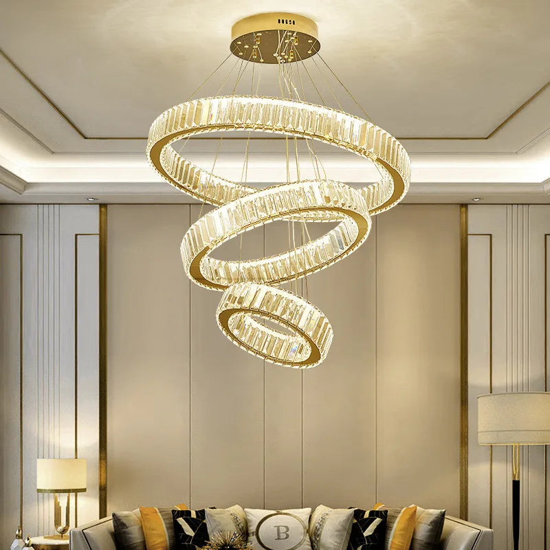 Afralia™ Crystal Chandelier: LED Dimmable Pendant Light for Stairs, LED Luminaria Fixture