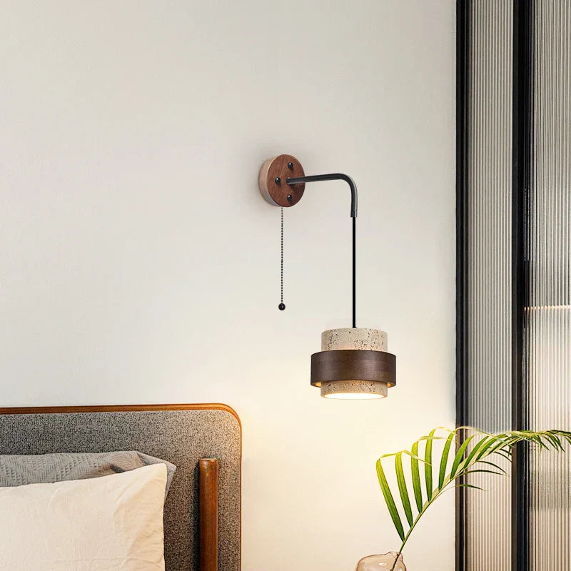 Afralia™ Yellow Travertine LED Wall Lamp with Pull Chain Switch, Nordic Modern Design