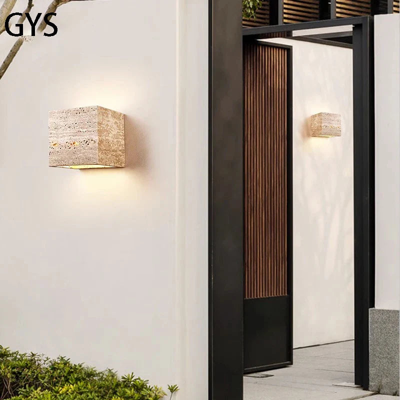 Afralia™ Yellow Travertine Stone Outdoor Wall Lamp - Waterproof LED Garden Light