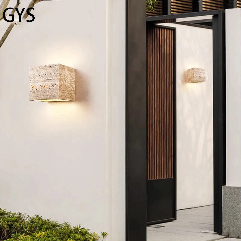 Afralia™ Travertine Stone Outdoor Wall Lamp: Waterproof LED Garden Light for Designer Lighting