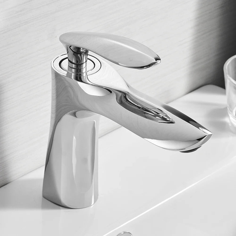 Afralia™ Chrome Brass Bathroom Basin Faucet Mixer Tap Deck Mount Tangilbe