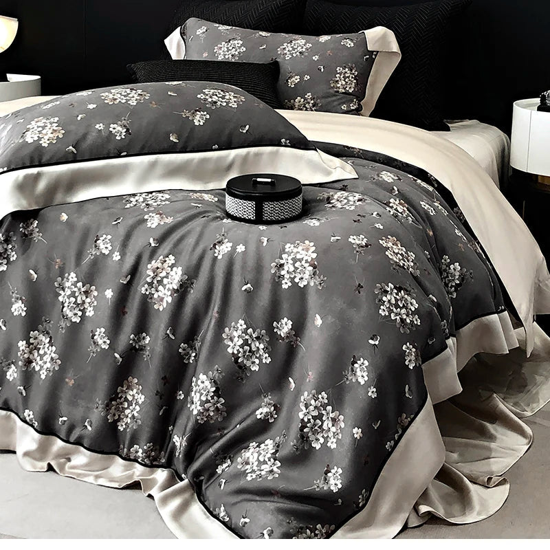 Afralia™ Flowers Plant Print Bedding Set: Luxe Lyocell Cotton Soft Silky Cool Duvet Cover Set