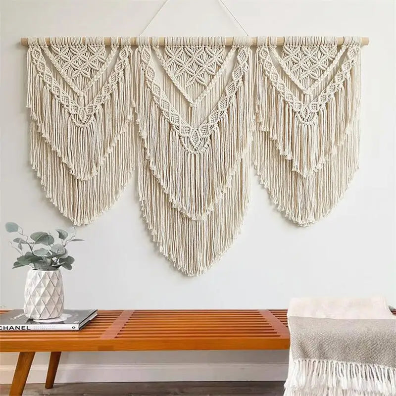 Afralia™ Boho Macrame Tassel Wall Hanging Tapestry with Wooden Stick