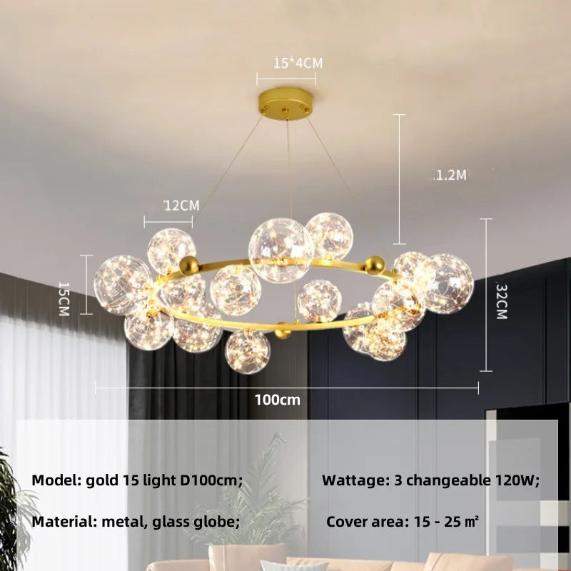 Afralia™ Nordic Glass Globe Pendant Lights Chandelier with 3 Changeable LED Lights