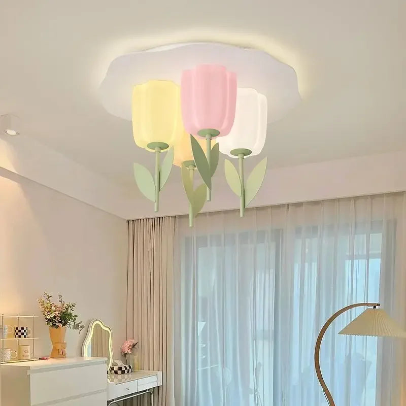Afralia™ Minimalist LED Flower Ceiling Lamp for Bedroom, Study, Children's Room - Warm Cream