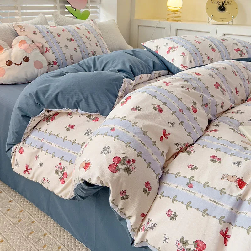 Afralia™ Double-Layer Yarn Printed Cotton Quilt Cover Set - Queen/King/Double/Single Bed