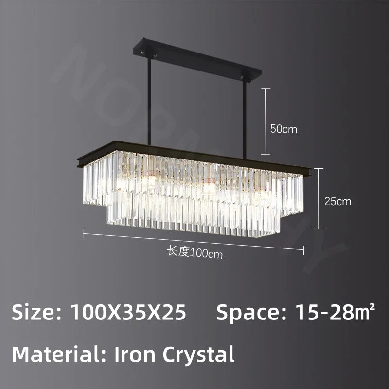 Afralia™ Crystal Pendant Light: Black Rectangular Dining Room Fixture, American Style Retro Design