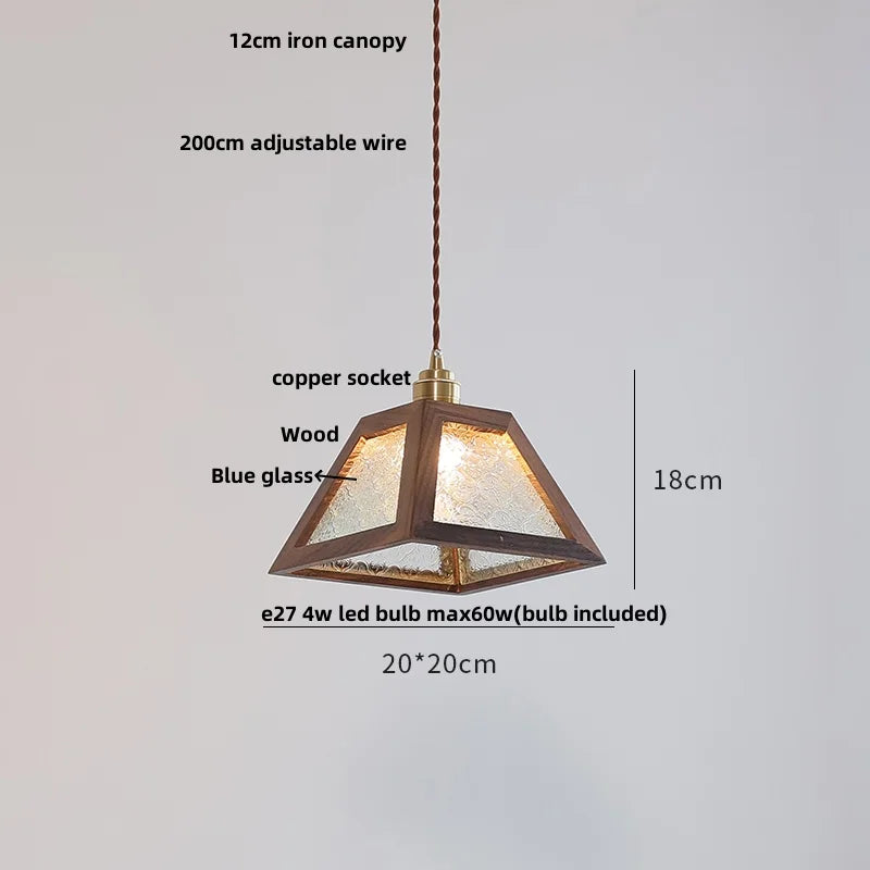 Afralia™ Glass LED Pendant Lamp with Walnut Wood Brass Accent