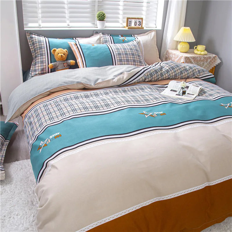 Afralia™ Cartoon Lattice Floral Geometric Pattern Bedding Set
