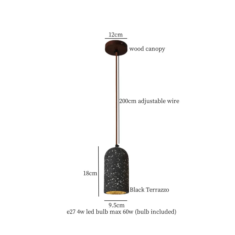 Afralia™ Terrazzo Wood LED Pendant Light for Bedroom Dining Room Japanese Vintage Style
