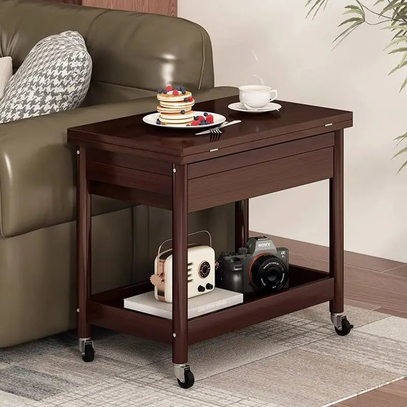 Afralia™ Ash Wood Cart Coffee Table with Folding Desktop Storage