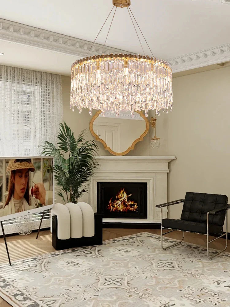 Afralia™ Luxury Crystal Oval Chandeliers: Long Hanging Ceiling Light Fixture