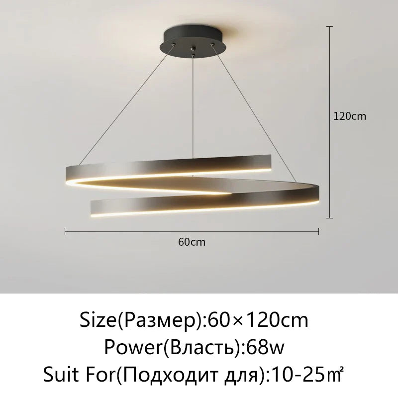 Afralia™ Black/White Spiral Chandelier for Living Dining Kitchen. Trendy Round Indoor Lighting Fixture.