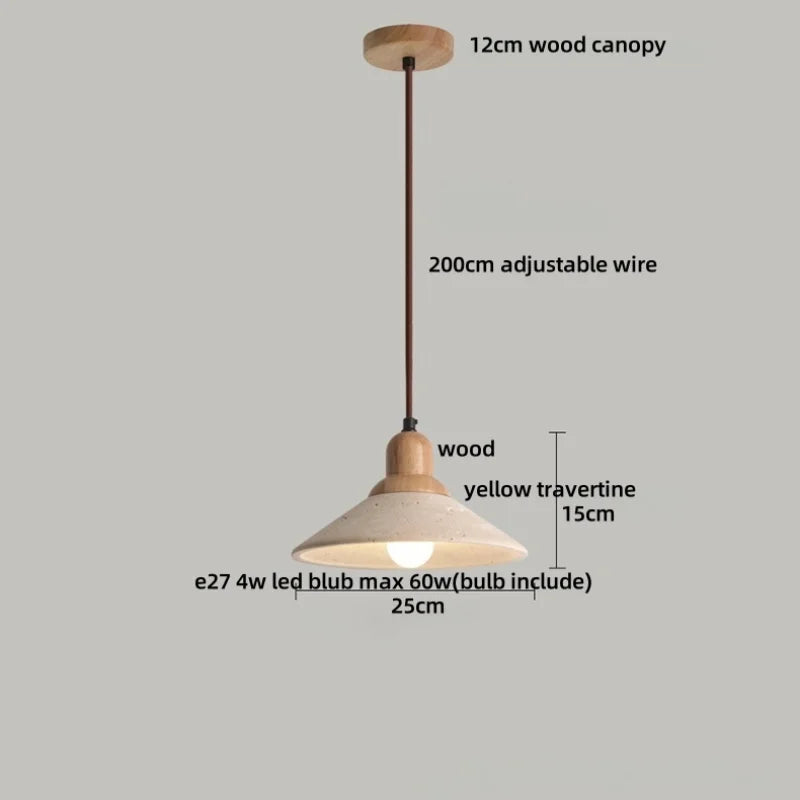 Afralia™ LED Wood Canopy Pendant Lights Yellow Travertine Stone Hanging Lamp