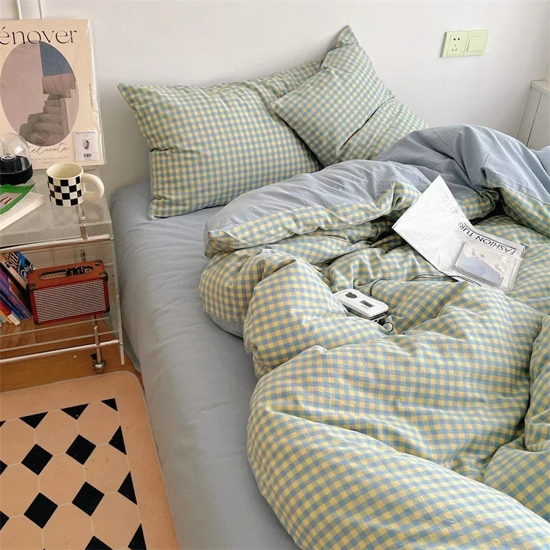 Afralia™ Japanese Style Cotton Printed 4Pcs Bedding Set with Double-Sided Design